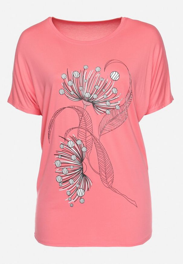 Born2be - Różowy T-shirt z Ozdobnym Nadrukiem i Cyrkoniami Colilena. Okazja: na co dzień. Kolor: różowy. Wzór: nadruk. Styl: elegancki, casual, klasyczny