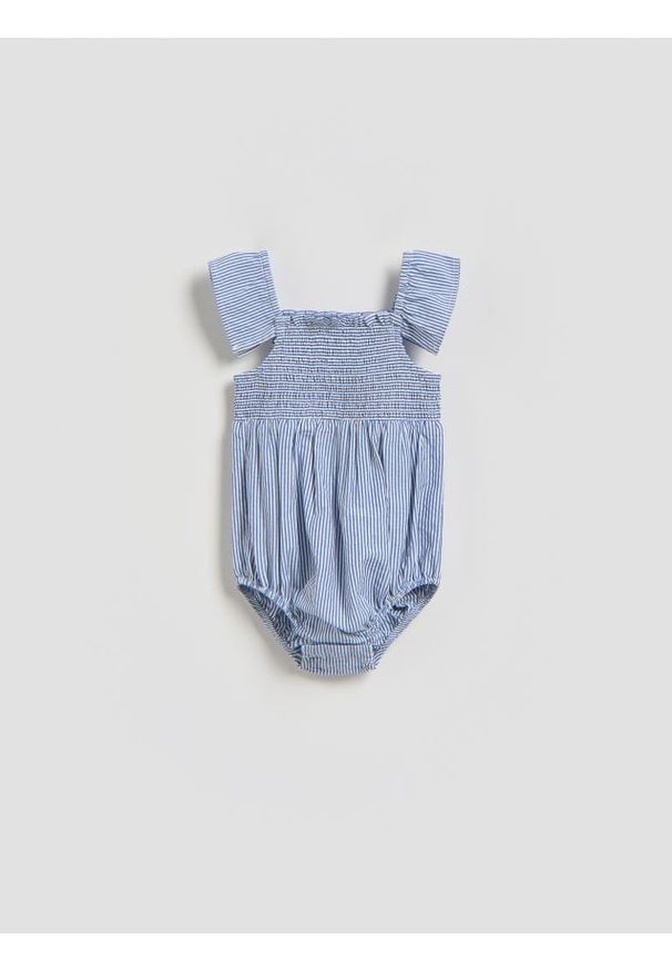 Reserved - Bawełniane body z falbanką - niebieski. Kolor: niebieski. Materiał: bawełna