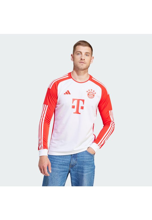 Adidas - Koszulka FC Bayern 23/24 Long Sleeve Home Jersey. Kolor: biały, wielokolorowy, czerwony. Materiał: jersey. Długość rękawa: długi rękaw. Długość: długie