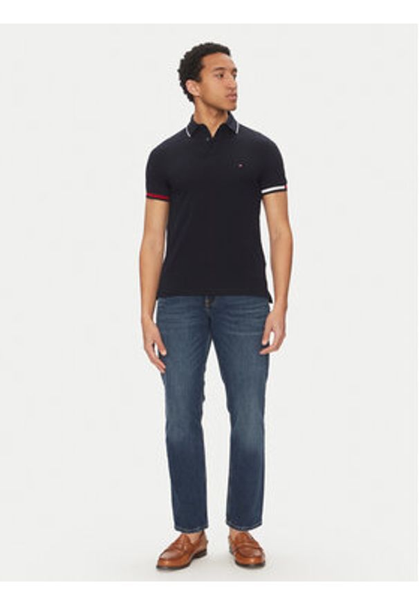 TOMMY HILFIGER - Tommy Hilfiger Polo Flag Cuff MW0MW38458 Granatowy Slim Fit. Typ kołnierza: polo. Kolor: niebieski. Materiał: bawełna