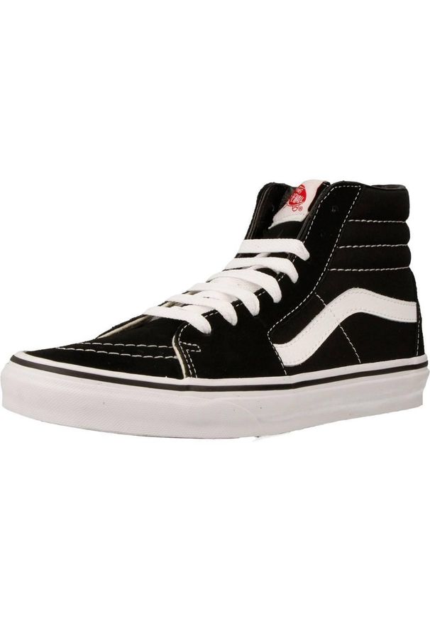 Buty Dorosły Vans Sk8-Hi czarny. Wysokość cholewki: za kostkę. Zapięcie: sznurówki. Kolor: czarny. Materiał: tkanina, materiał, skóra. Szerokość cholewki: normalna. Model: Vans SK8. Sport: turystyka piesza