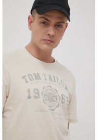 Tom Tailor T-shirt bawełniany kolor beżowy gładki. Okazja: na co dzień. Kolor: beżowy. Materiał: bawełna. Wzór: gładki. Styl: casual #5