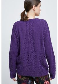 medicine - Medicine sweter damski kolor fioletowy. Kolor: fioletowy. Materiał: dzianina. Długość rękawa: długi rękaw. Długość: długie. Wzór: gładki, ze splotem #3