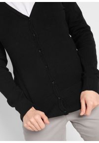 Sweter rozpinany z gładkiej dzianiny z plisą guzikową bonprix czarny. Kolor: czarny. Materiał: dzianina. Wzór: gładki #3