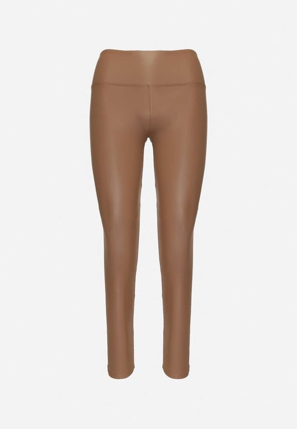 Born2be - jasnobrązowe Legginsy z Ekoskóry z Wysokim Stanem i Polarem Labira. Okazja: na co dzień. Stan: podwyższony. Kolor: brązowy. Materiał: polar. Styl: casual, elegancki