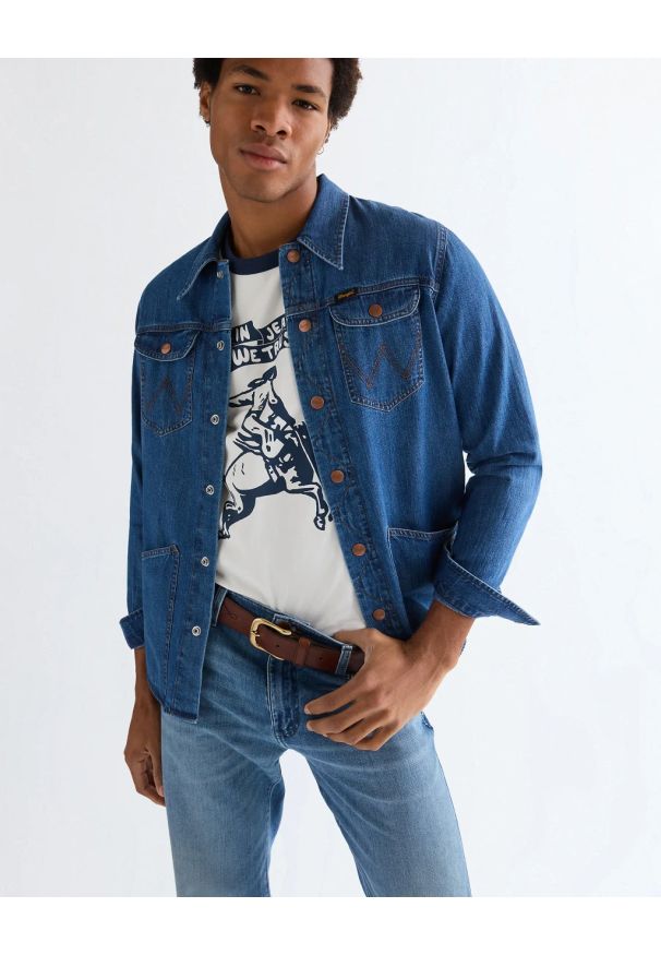 Wrangler - MESKA KOSZULA WRANGLER WRANGE SHIRT HARBOR BLUE 112377969