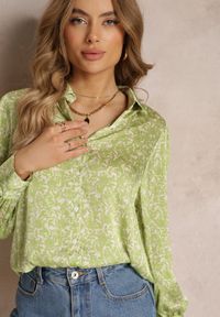 Renee - Zielona Kwiecista Koszula z Bufiastym Rękawem z Mankietem Aris. Kolor: zielony. Styl: klasyczny #4