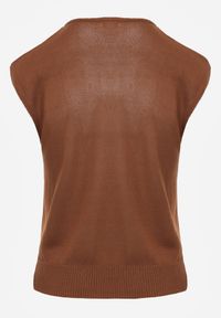 Born2be - Brązowa Dzianinowa Bluzka z Wiskozy Bez Rękawów z Biżuteryjną Aplikacją Orinera. Okazja: na co dzień, na spotkanie biznesowe, do pracy. Kolor: brązowy. Materiał: dzianina, wiskoza. Długość rękawa: bez rękawów. Wzór: aplikacja. Styl: casual, biznesowy #3