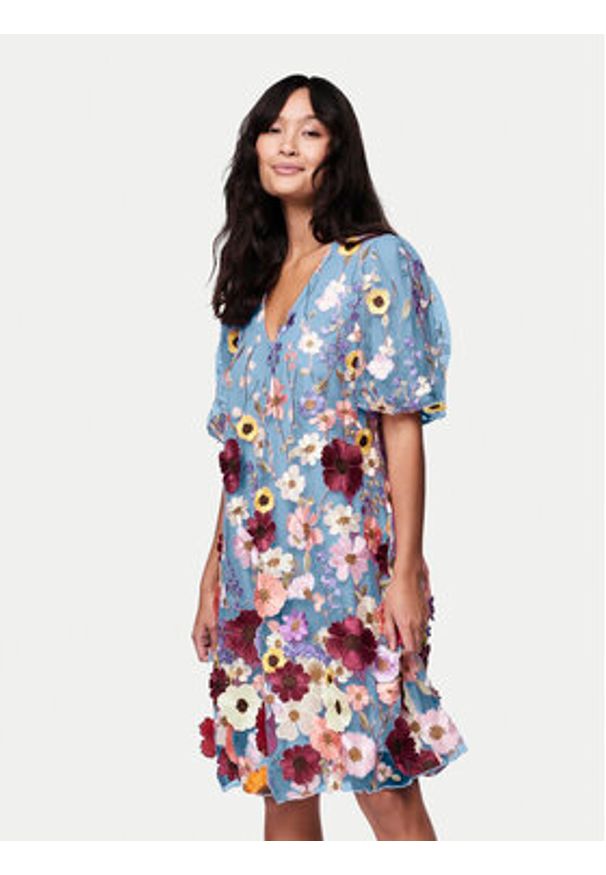 YAS Sukienka koktajlowa Flowering 26037387 Błękitny Loose Fit. Kolor: niebieski. Materiał: syntetyk. Styl: wizytowy