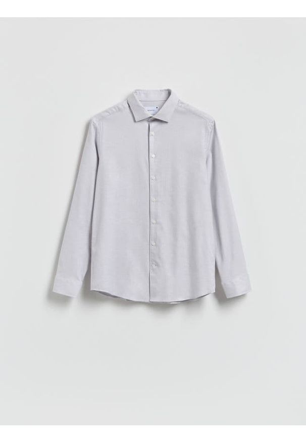 Reserved - Bawełniana koszula slim fit - jasnoszary. Kolor: szary. Materiał: bawełna