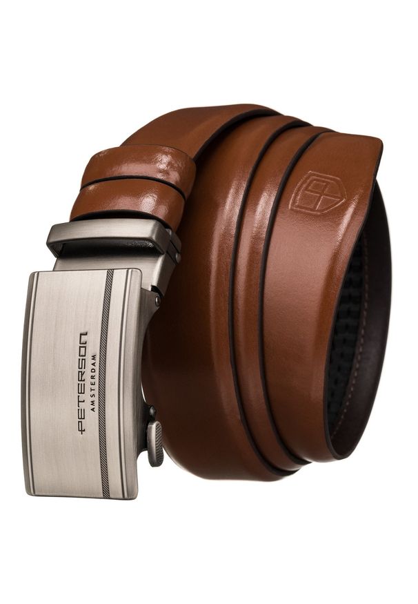 Pasek męski Peterson PTN A006 BROWN brązowy. Kolor: brązowy. Materiał: jeans, skóra