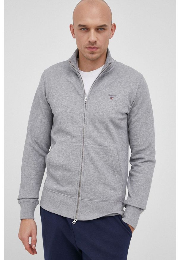 GANT - Gant Bluza męska kolor szary gładka. Okazja: na co dzień. Kolor: szary. Wzór: gładki. Styl: casual