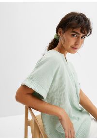 bonprix - Bluzka muślinowa z krótki rękawem. Kolor: zielony. Długość rękawa: krótki rękaw. Długość: krótkie. Styl: elegancki #3