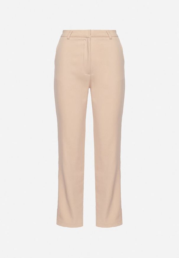 Born2be - Jasnobeżowe Garniturowe Spodnie z Wysokim Stanem i Prostymi Nogawkami Liea. Stan: podwyższony. Kolor: beżowy. Materiał: tkanina. Styl: elegancki