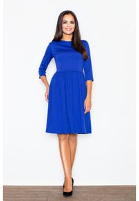 Figl - Elegancka Niebieska Sukienka z Szerokim Dołem. Kolor: niebieski. Materiał: poliester, elastan, wiskoza. Styl: elegancki #1