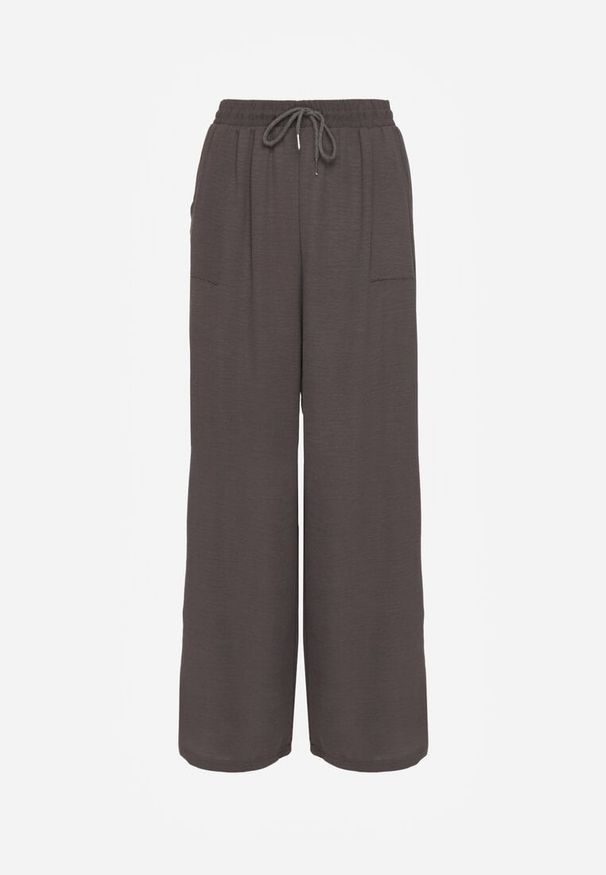 Renee - Szare Szerokie Spodnie z Wiskozą z Gumką w Pasie Lealirre. Okazja: na co dzień. Kolor: szary. Materiał: wiskoza. Wzór: gładki. Styl: casual