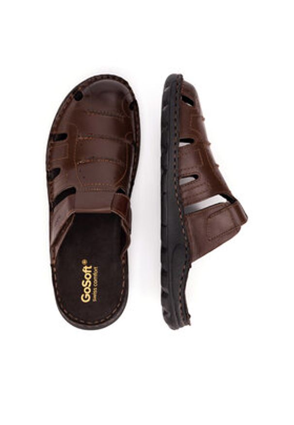 Go Soft Klapki ROMA-03 MI18 Brązowy. Kolor: brązowy. Materiał: skóra