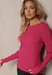 Renee - Fuksjowa Bluza Longsleeve z Bawełną Romala. Kolor: różowy. Materiał: bawełna. Długość rękawa: długi rękaw