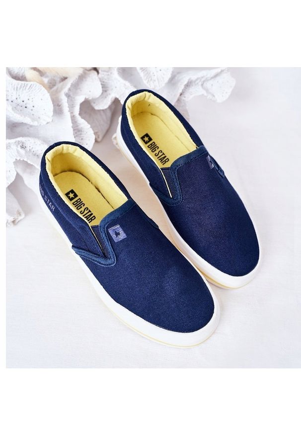 Big-Star - Dziecięce Wsuwane Tenisówki Slip-On Big Star HH374011 Granatowe. Zapięcie: bez zapięcia. Kolor: niebieski. Materiał: materiał
