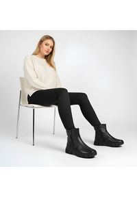 Czarne Botki Wasak Skórzane Buty Damskie Zapinane Na Suwak. Zapięcie: zamek. Kolor: czarny. Materiał: skóra. Wzór: grochy. Styl: elegancki, klasyczny #4