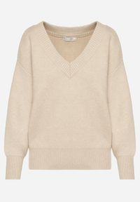 Born2be - Beżowy Sweter z Kaszmirem z Dekoltem w Serek Plenae. Okazja: na co dzień. Typ kołnierza: dekolt w serek. Kolor: beżowy. Materiał: kaszmir. Styl: klasyczny, casual, elegancki #5