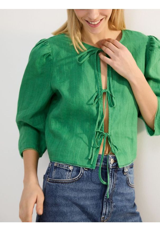 Reserved - Lniana bluzka - zielony. Kolor: zielony. Materiał: len