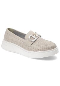 Beżowe Mokasyny S.Barski Eleganckie Obuwie Damskie. Kolor: beżowy. Materiał: materiał. Styl: elegancki #1