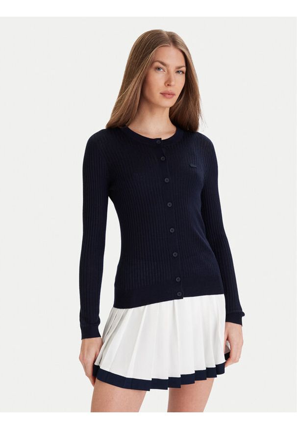 Lacoste Kardigan AF4141 Granatowy Slim Fit. Kolor: niebieski. Materiał: wełna