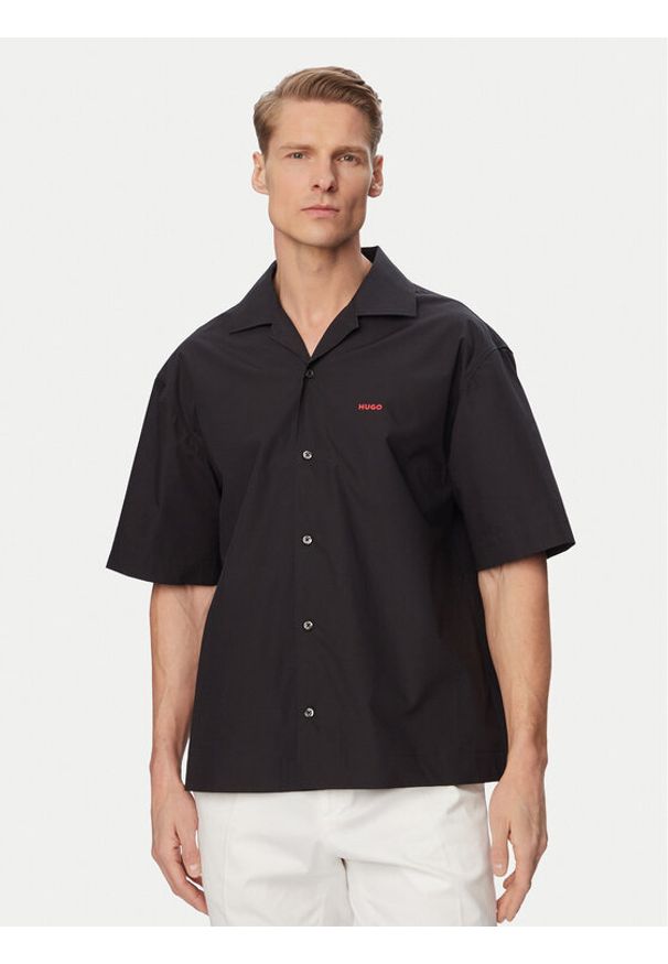 Hugo - HUGO Koszula Espino 50560580 Czarny Oversize. Kolor: czarny. Materiał: bawełna