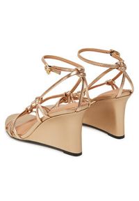 TOMMY HILFIGER - Tommy Hilfiger Sandały Metal Leather Knots Wedge Sandal FW0FW08801 Złoty. Kolor: złoty. Materiał: skóra #6