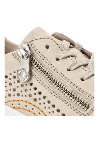 Półbuty damskie Rieker, ze skóry naturalnej licowej ażurowa cholewka zamek i sznurowanie lekka podeszwa, beżowe, 52824-60. Okazja: na co dzień. Zapięcie: sznurówki. Kolor: beżowy. Materiał: skóra. Szerokość cholewki: normalna. Wzór: ażurowy. Sport: turystyka piesza #6