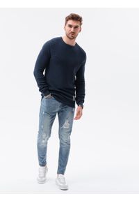 Ombre Clothing - Sweter męski - ciemnoniebieski V1 E185 - XXL. Kolor: niebieski. Materiał: bawełna, akryl. Długość rękawa: długi rękaw. Długość: długie. Wzór: aplikacja. Sezon: jesień, zima #7