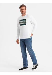Ombre Clothing - Męska bluza z nadrukiem zakładana przez głowę - biała V1. Kolor: biały. Materiał: poliester, bawełna. Wzór: nadruk