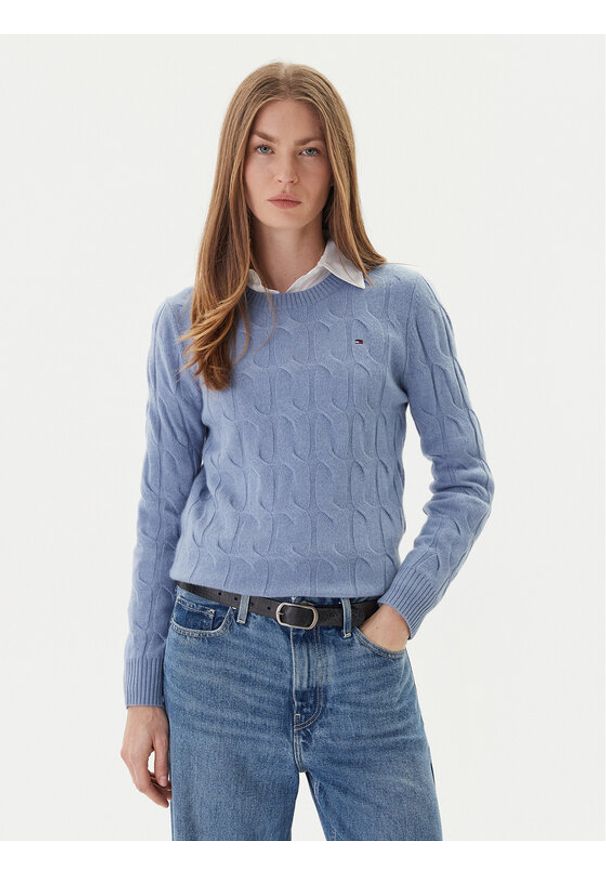 TOMMY HILFIGER - Tommy Hilfiger Sweter WW0WW43586 Błękitny Regular Fit. Kolor: niebieski. Materiał: wełna