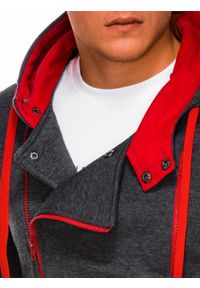 Ombre Clothing - Bluza męska rozpinana z kapturem - grafitowa/czerwona B297 - XXL. Typ kołnierza: kaptur. Kolor: czerwony. Materiał: bawełna, poliester, dzianina #6