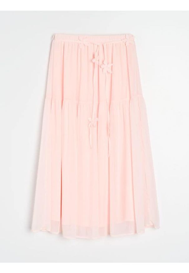 Sinsay - Spódnica midi z efektem stopniowania i ozdobnym paskiem - różowy. Kolor: różowy