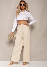 Renee - Jasnobeżowe Szerokie Spodnie w Eleganckim Stylu Hanessame. Kolor: beżowy. Styl: elegancki #4