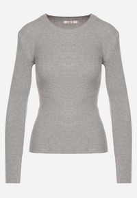 Born2be - Szary Sweter Prążkowany z Cyrkoniami Romvra. Okazja: na co dzień. Kolor: szary. Materiał: prążkowany. Długość rękawa: długi rękaw. Długość: długie. Styl: casual, elegancki #3