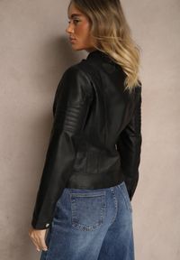 Renee - Czarna Motocyklowa Kurtka Ramoneska ze Stójką i Napami Taliritta. Okazja: na co dzień. Typ kołnierza: kołnierzyk stójkowy. Kolor: czarny. Materiał: jeans. Długość rękawa: długi rękaw. Długość: długie. Styl: klasyczny, elegancki, casual