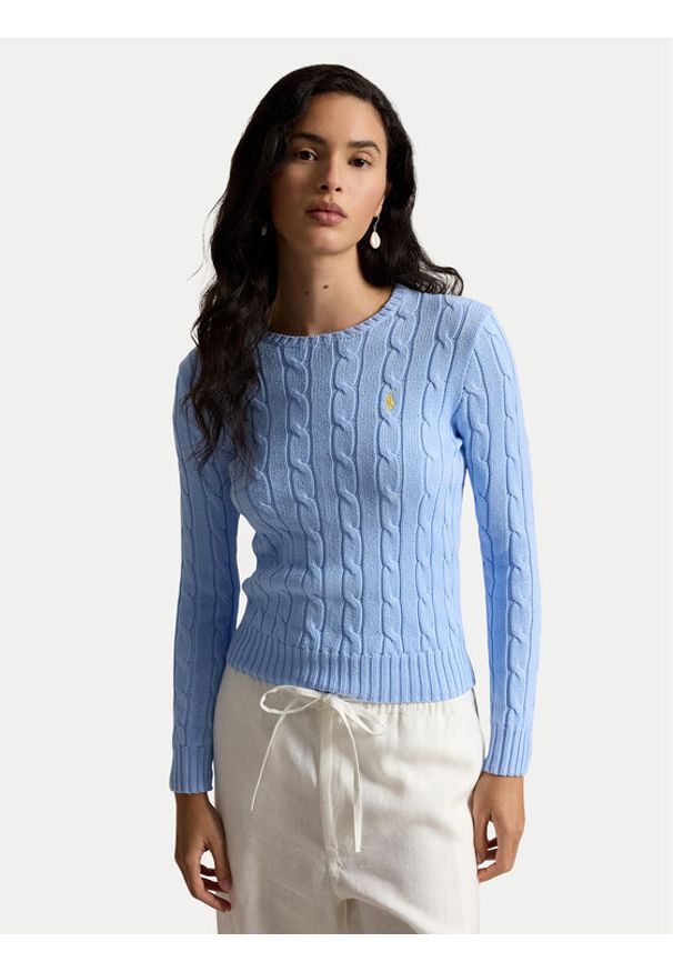 Polo Ralph Lauren Sweter 211971869512 Niebieski jasny Slim Fit. Typ kołnierza: polo. Kolor: niebieski. Materiał: bawełna