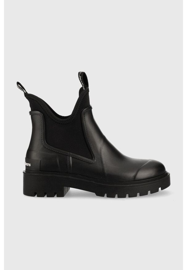 Calvin Klein Jeans kalosze YW0YW01034 BDS Chelsea Rain Boots damskie kolor czarny. Nosek buta: okrągły. Kolor: czarny