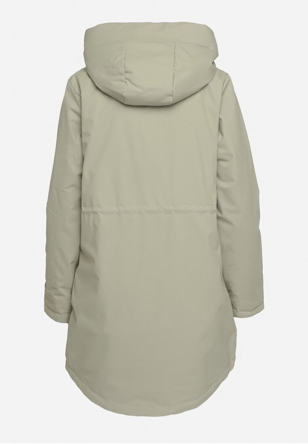 Born2be - Jasnozielona Kurtka Parka Zapinana na Napy Ściągana w Pasie Troczkami Arstilla. Okazja: na co dzień. Kolor: zielony. Materiał: jeans, dzianina. Styl: elegancki, casual
