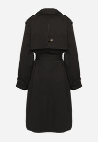 Born2be - Czarny Płaszcz Dwurzędowy Trencz Ozdobiony Paskiem i Pagonami Malwissa. Okazja: na co dzień. Kolor: czarny. Materiał: jeans. Wzór: aplikacja. Sezon: wiosna, jesień. Styl: casual, elegancki #2