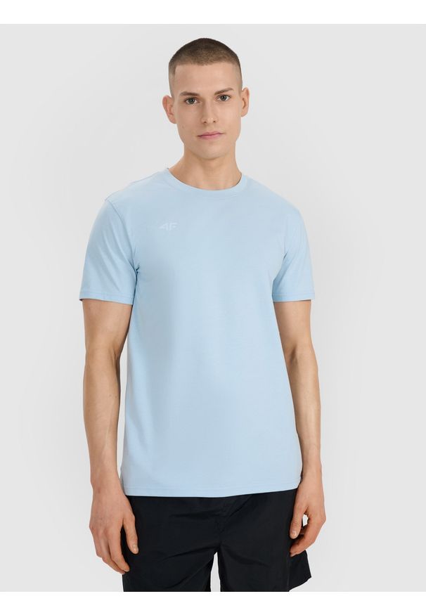 4f - 4F T-shirt regular z nadrukiem męski - niebieski M. Okazja: na co dzień. Kolor: niebieski. Materiał: bawełna, jersey, materiał. Długość rękawa: krótki rękaw. Długość: krótkie. Wzór: nadruk. Styl: sportowy, klasyczny, casual