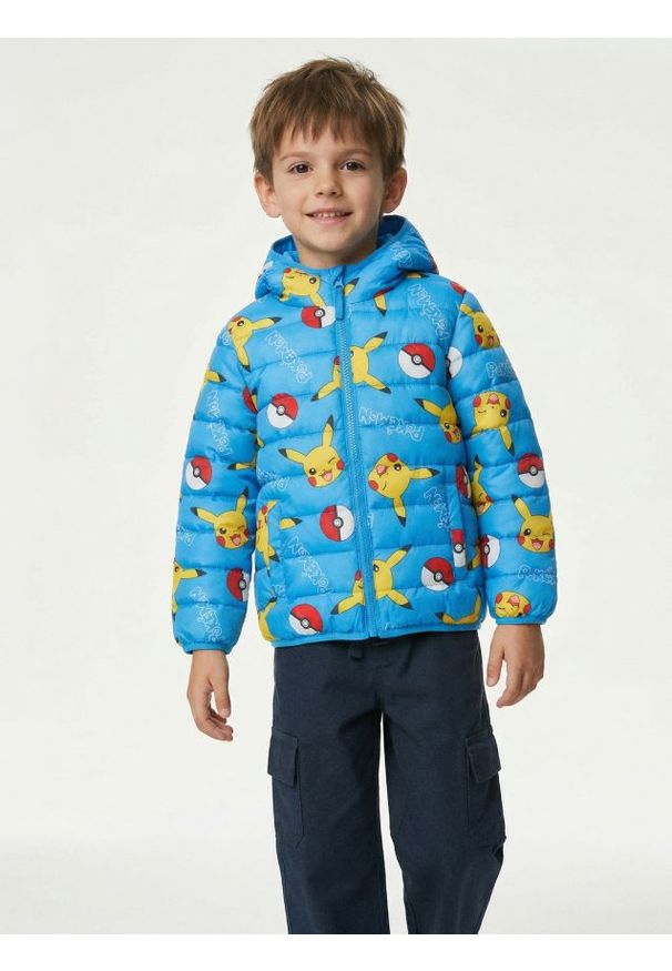 Sinsay - Pikowana kurtka puffer z kapturem - niebieski. Typ kołnierza: kaptur. Kolor: niebieski
