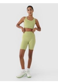4f - 4F Legginsy kolarki treningowe damskie - zielone XS. Stan: podwyższony. Kolor: zielony. Materiał: dzianina, włókno, syntetyk, materiał, elastan. Długość: krótkie. Wzór: gładki, ze splotem, jednolity. Sport: fitness