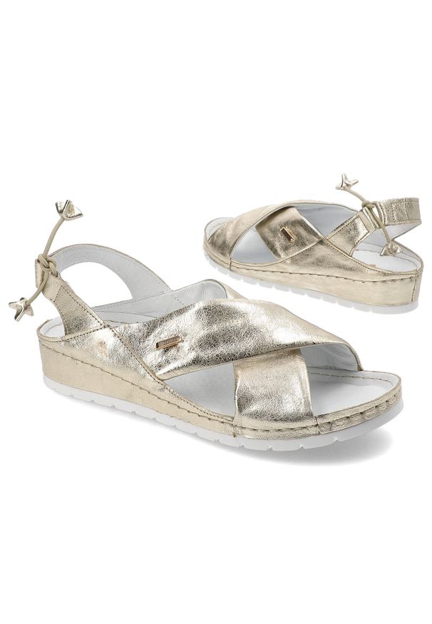 Złote Sandały Armodo Stylowe Obuwie Damskie. Okazja: na co dzień. Kolor: złoty. Materiał: skóra. Styl: elegancki