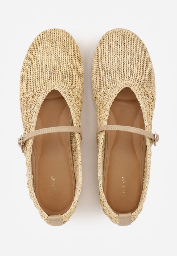 Born2be - Beżowe Plecione Balerinki VICES z Paskiem z Klamerką i Wycięciem V Nemecea. Okazja: na co dzień. Zapięcie: pasek. Kolor: beżowy. Materiał: jeans. Szerokość cholewki: normalna. Wzór: haft. Sezon: lato. Styl: boho, elegancki, casual