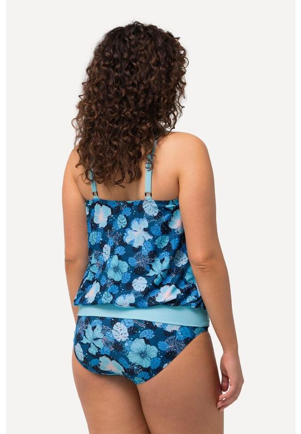 ULLA POPKEN - Damskie Tankini kwiaty miękkie miseczki ramiączka z regulacją z recyklingu. Kolekcja: plus size. Kolor: niebieski. Materiał: elastan, poliamid, materiał. Wzór: kwiaty