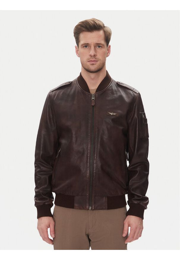 Aeronautica Militare Kurtka skórzana 251PN5044PL266 Brązowy Regular Fit. Kolor: brązowy. Materiał: skóra
